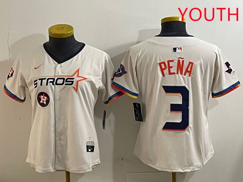 Youth Houston Astros #3 Pena Cream Fourth generation Joint Name Nike 2025 MLB Jersey style 7
